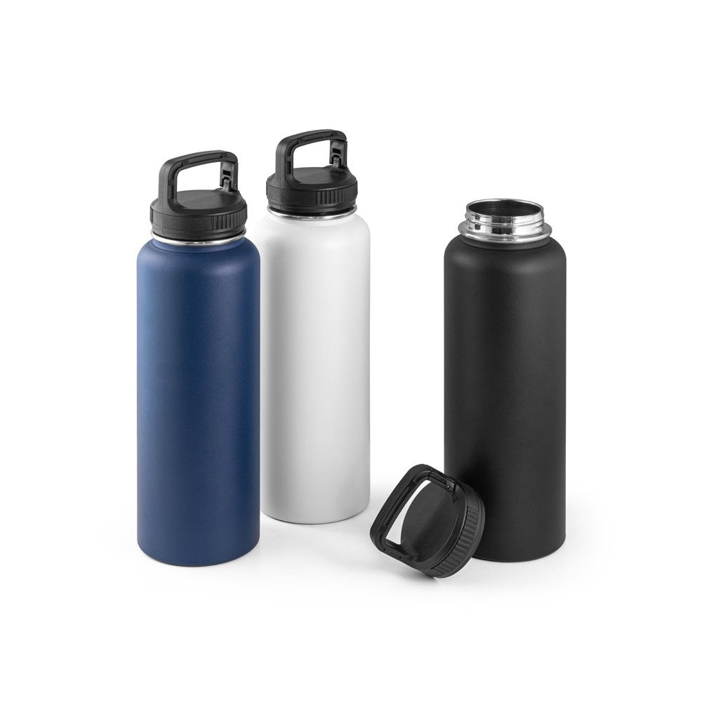 La gourde isotherme 1,2 litre en bleu marine, blanc et noir