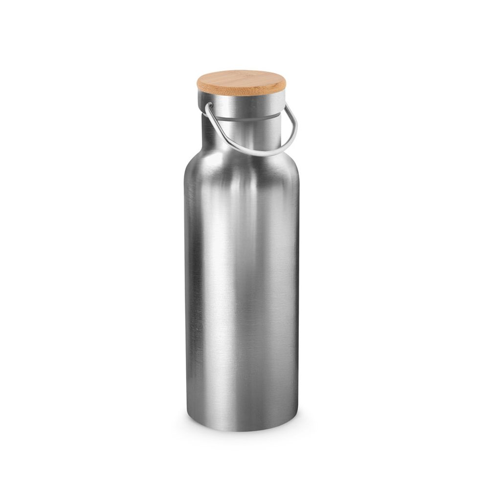Gourde isotherme 570 ml bouchon bambou, coloris Argenté satiné