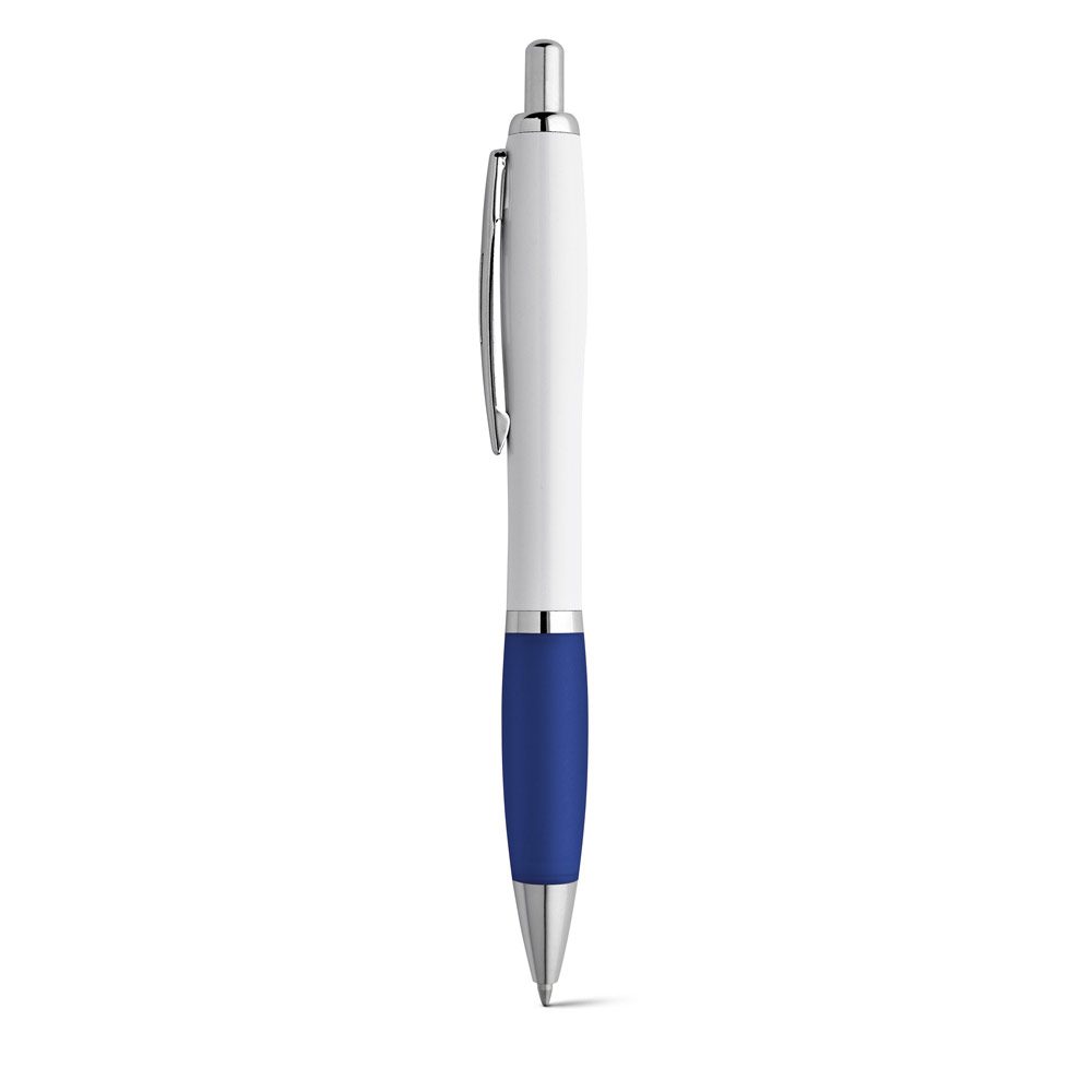 Stylo bille blanc personnalisable, grip Bleu