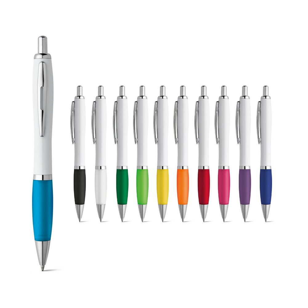 Le stylo blanc à clip métal, grips de couleur