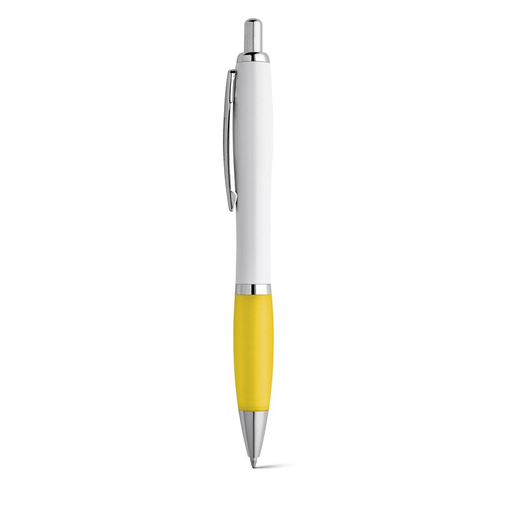 Stylo blanc à clip métal, grip Jaune