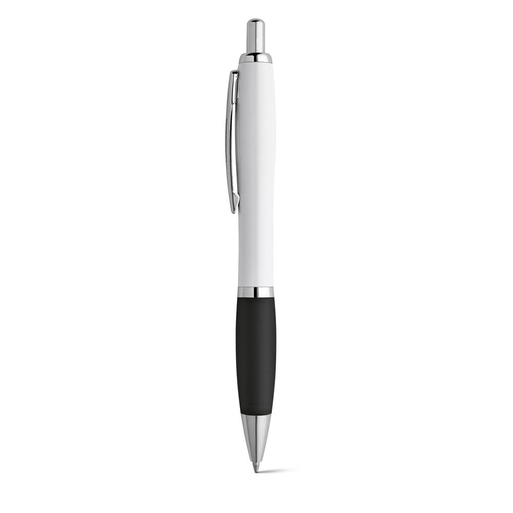 Stylo blanc à clip métal, grip Noir