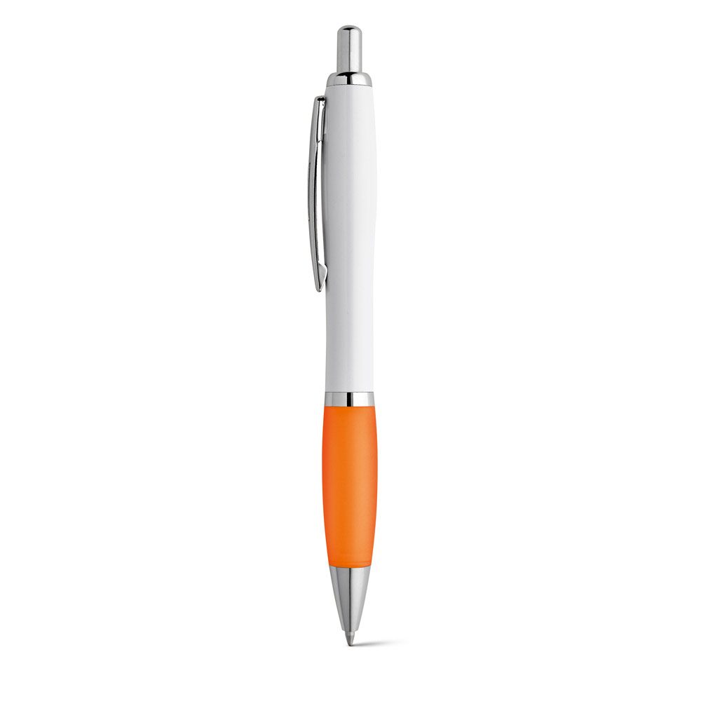 Stylo blanc à clip métal, grip Orange