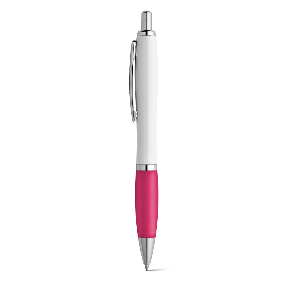 Stylo blanc à clip métal, grip Rose