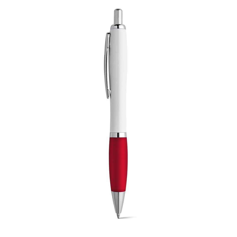 Stylo blanc à clip métal, grip Rouge