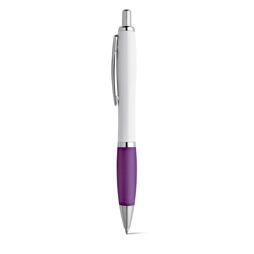 Stylo blanc à clip métal, grip Violet