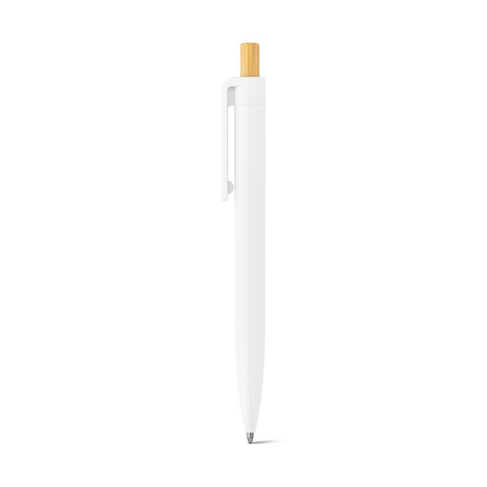 Stylo recyclé bouton bambou, coloris Blanc