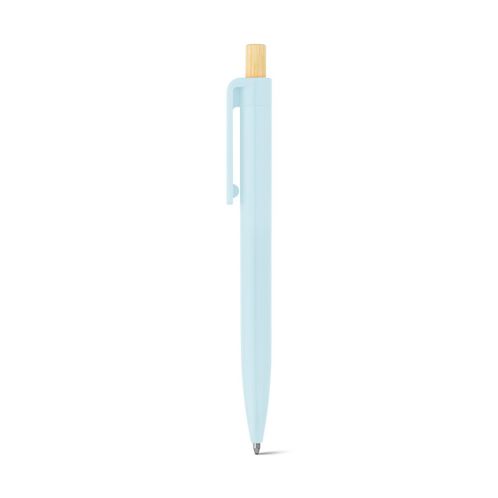 Stylo recyclé bouton bambou, coloris Bleu pastel
