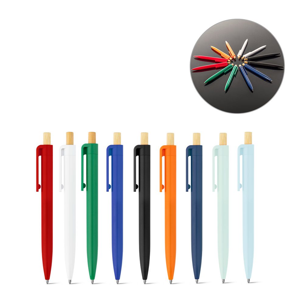 Le stylo recyclé à bouton bambou, neuf coloris