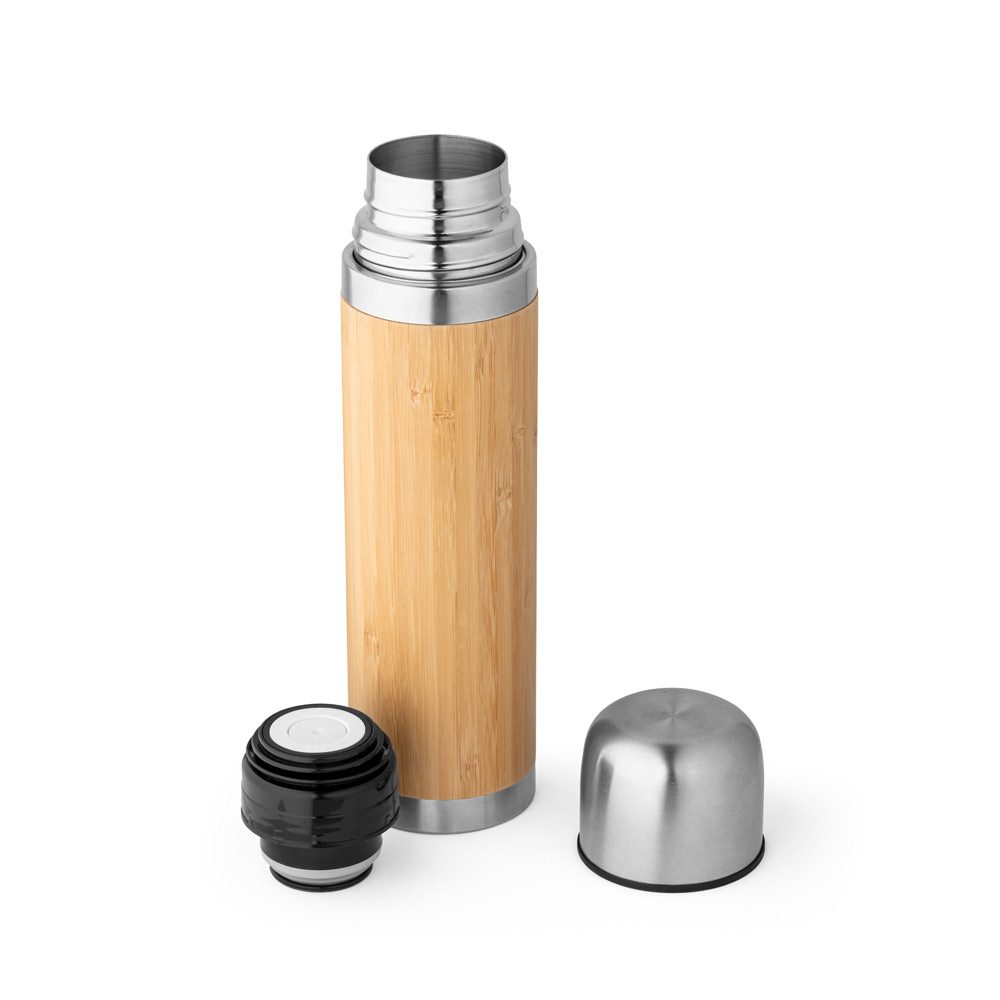 Le thermos ouvert, bouchon et gobelet posés à côté