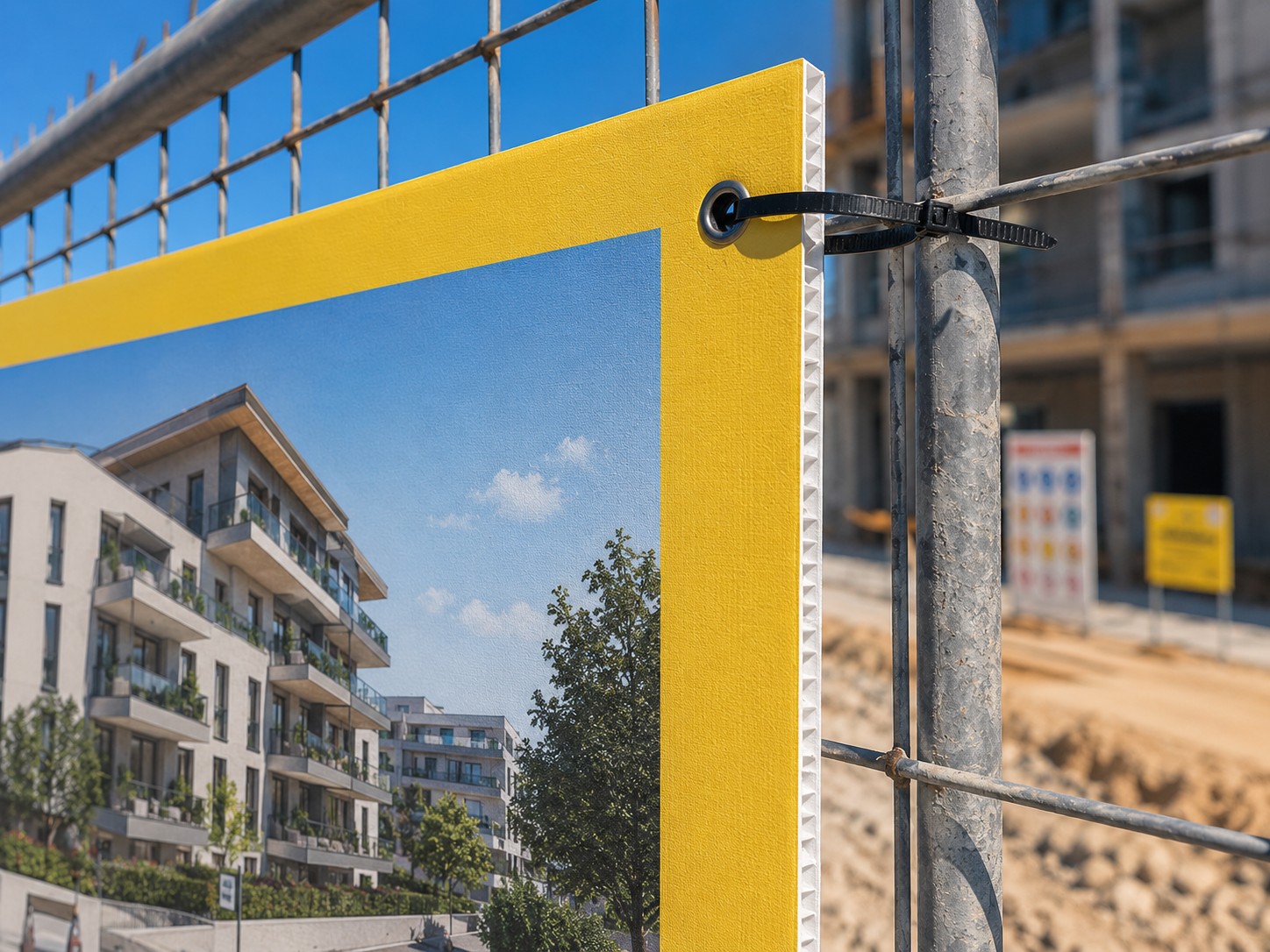 Détail d'un panneau de chantier réalisé à Marseille
