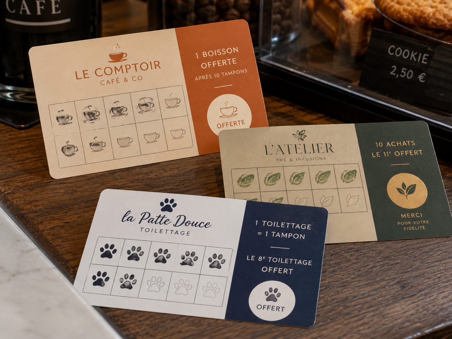 Cartes de fidélité Marseille - carton 350g pelliculé avec cases à tamponner
