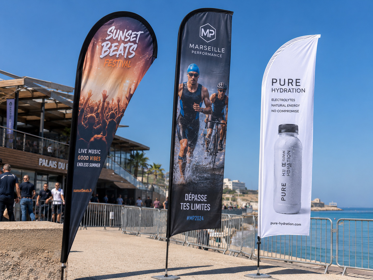 Oriflamme et beach flag imprimés à Marseille